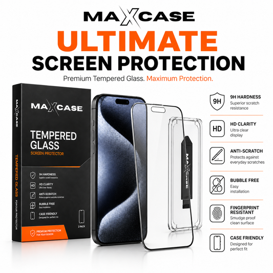 Maxcase Tempered Glass Screen Protector for iPhone 13/14/15/16/17 Series, 9H Hardness, HD Clear, Anti-Scratch, Bubble-Free Easy Installation with Alignment Tray, Case Friendly Screen Guard, 2 Pack
