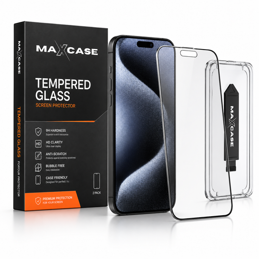 Maxcase Tempered Glass Screen Protector for iPhone 13/14/15/16/17 Series, 9H Hardness, HD Clear, Anti-Scratch, Bubble-Free Easy Installation with Alignment Tray, Case Friendly Screen Guard, 2 Pack