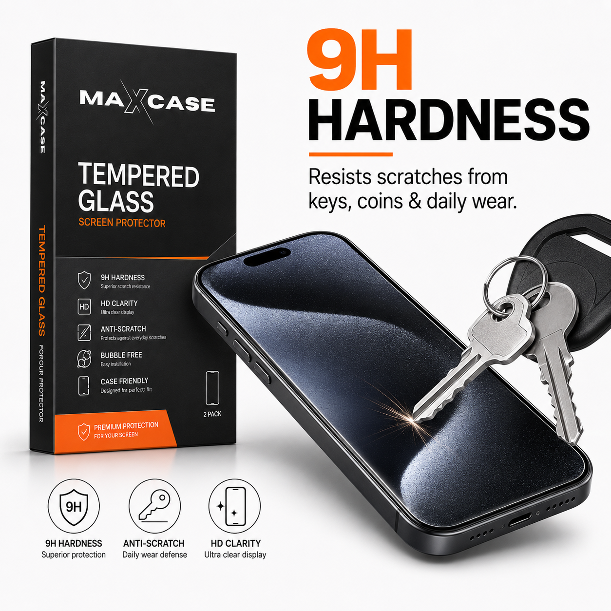 Maxcase Tempered Glass Screen Protector for iPhone 13/14/15/16/17 Series, 9H Hardness, HD Clear, Anti-Scratch, Bubble-Free Easy Installation with Alignment Tray, Case Friendly Screen Guard, 2 Pack