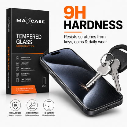 Maxcase Tempered Glass Screen Protector for iPhone 13/14/15/16/17 Series, 9H Hardness, HD Clear, Anti-Scratch, Bubble-Free Easy Installation with Alignment Tray, Case Friendly Screen Guard, 2 Pack