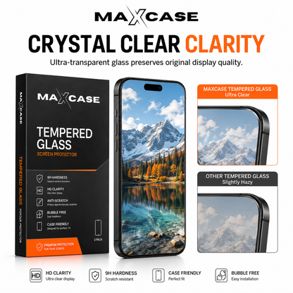 Maxcase Tempered Glass Screen Protector for iPhone 13/14/15/16/17 Series, 9H Hardness, HD Clear, Anti-Scratch, Bubble-Free Easy Installation with Alignment Tray, Case Friendly Screen Guard, 2 Pack