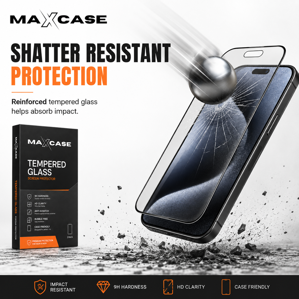 Maxcase Tempered Glass Screen Protector for iPhone 13/14/15/16/17 Series, 9H Hardness, HD Clear, Anti-Scratch, Bubble-Free Easy Installation with Alignment Tray, Case Friendly Screen Guard, 2 Pack