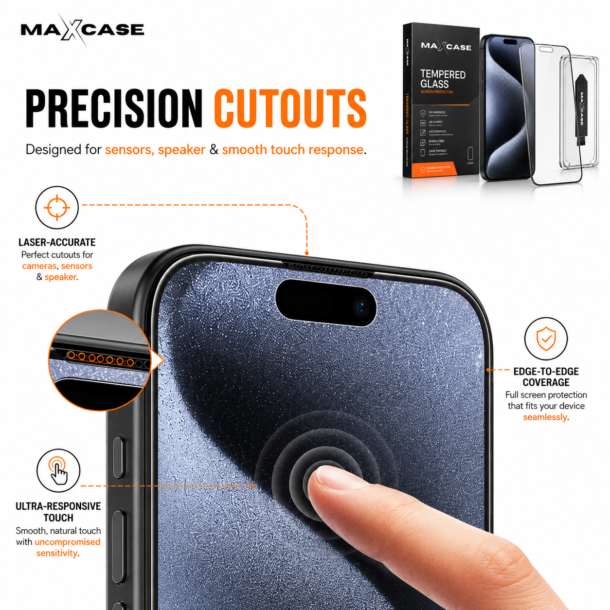 Maxcase Tempered Glass Screen Protector for iPhone 13/14/15/16/17 Series, 9H Hardness, HD Clear, Anti-Scratch, Bubble-Free Easy Installation with Alignment Tray, Case Friendly Screen Guard, 2 Pack