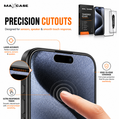 Maxcase Tempered Glass Screen Protector for iPhone 13/14/15/16/17 Series, 9H Hardness, HD Clear, Anti-Scratch, Bubble-Free Easy Installation with Alignment Tray, Case Friendly Screen Guard, 2 Pack