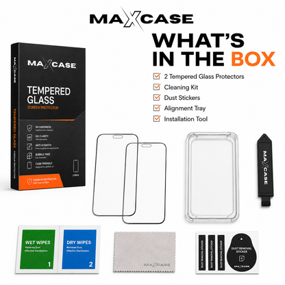 Maxcase Tempered Glass Screen Protector for iPhone 13/14/15/16/17 Series, 9H Hardness, HD Clear, Anti-Scratch, Bubble-Free Easy Installation with Alignment Tray, Case Friendly Screen Guard, 2 Pack