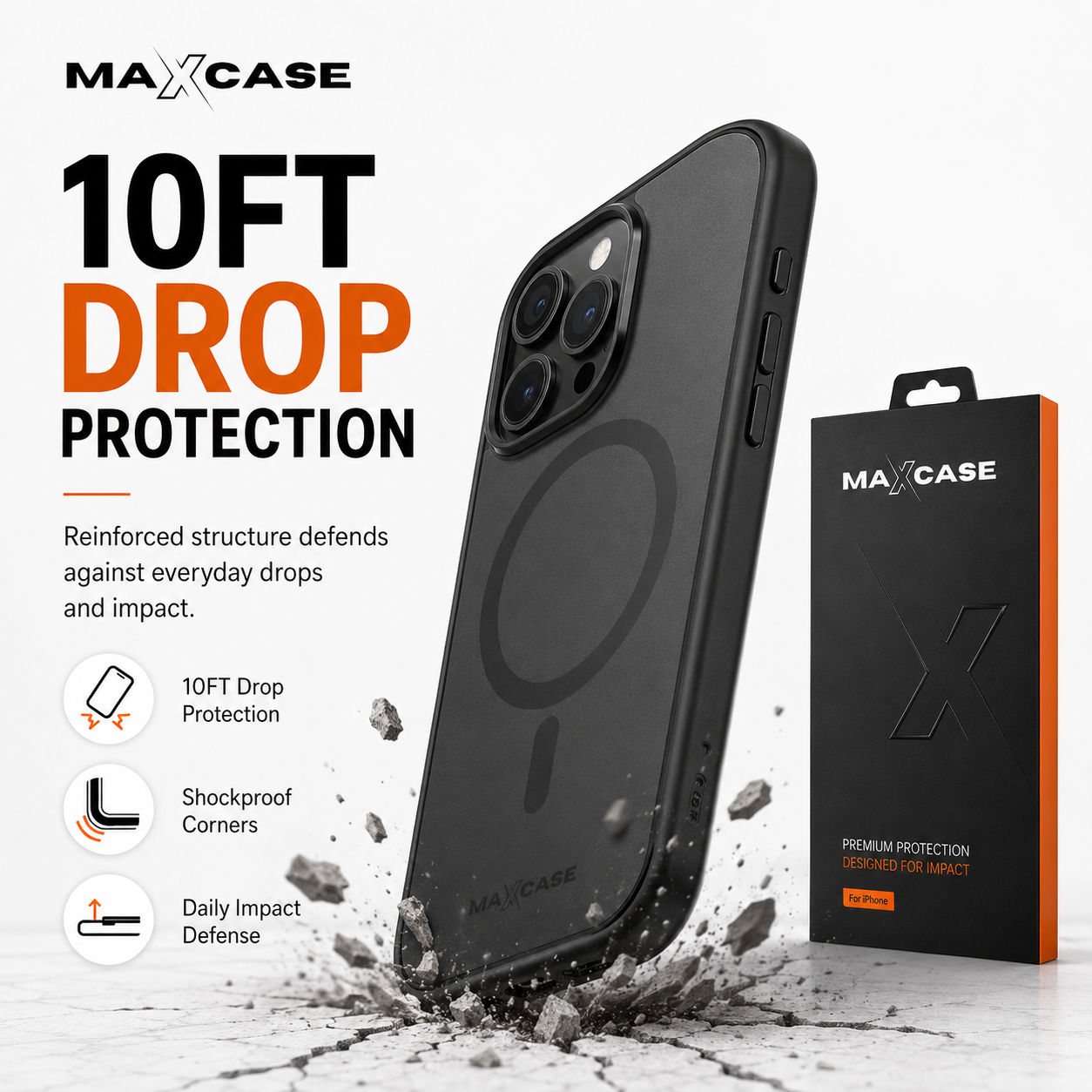 Maxcase OG Premium Black Case for iPhone 13/14/15/16 Series, MagSafe Compatible, 10FT Drop Protection, Shock Absorbing Corners, Raised Camera & Screen Protection, Slim Matte Hybrid Back Cover