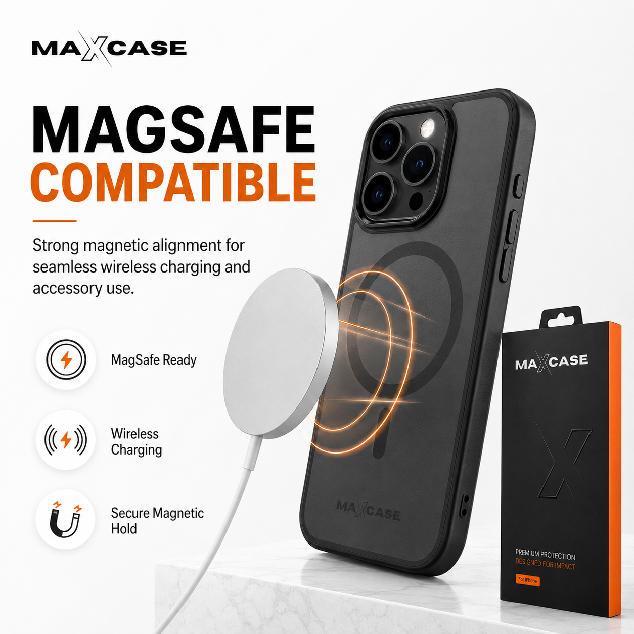 Maxcase OG Premium Black Case for iPhone 13/14/15/16 Series, MagSafe Compatible, 10FT Drop Protection, Shock Absorbing Corners, Raised Camera & Screen Protection, Slim Matte Hybrid Back Cover