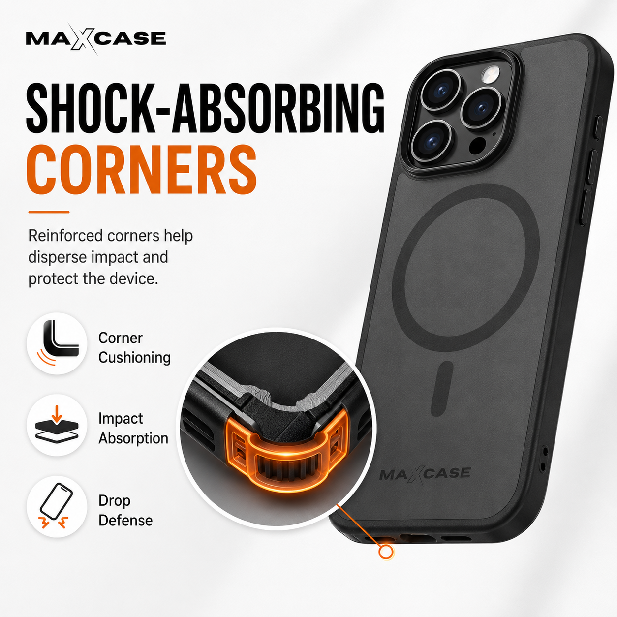 Maxcase OG Premium Black Case for iPhone 13/14/15/16 Series, MagSafe Compatible, 10FT Drop Protection, Shock Absorbing Corners, Raised Camera & Screen Protection, Slim Matte Hybrid Back Cover