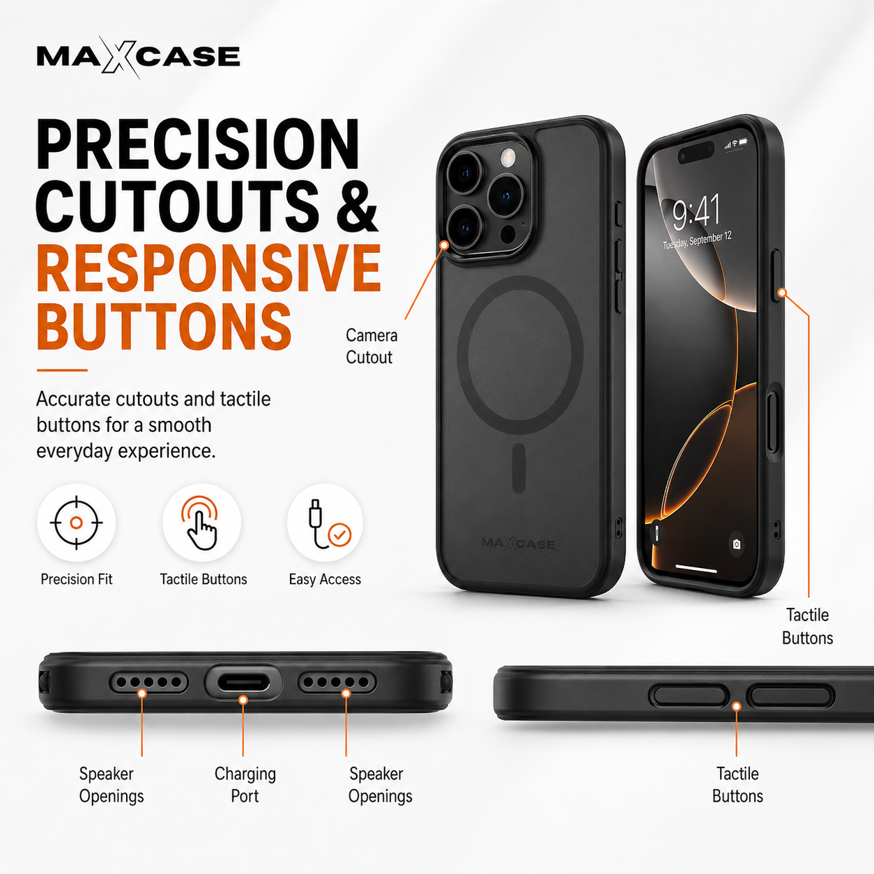 Maxcase OG Premium Black Case for iPhone 13/14/15/16 Series, MagSafe Compatible, 10FT Drop Protection, Shock Absorbing Corners, Raised Camera & Screen Protection, Slim Matte Hybrid Back Cover