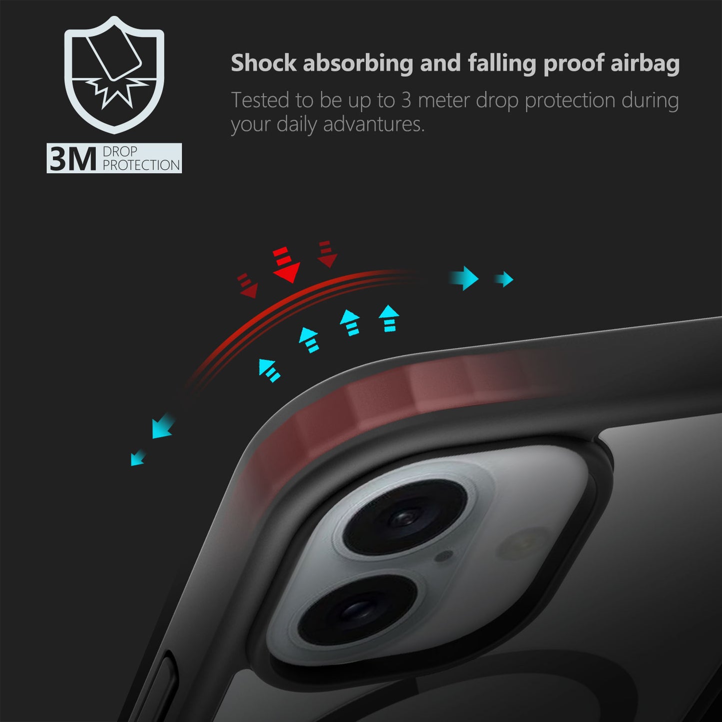 Max Impact Case for iPhone – 10FT Drop Protection, Anti-Yellow (Black/Transparent)